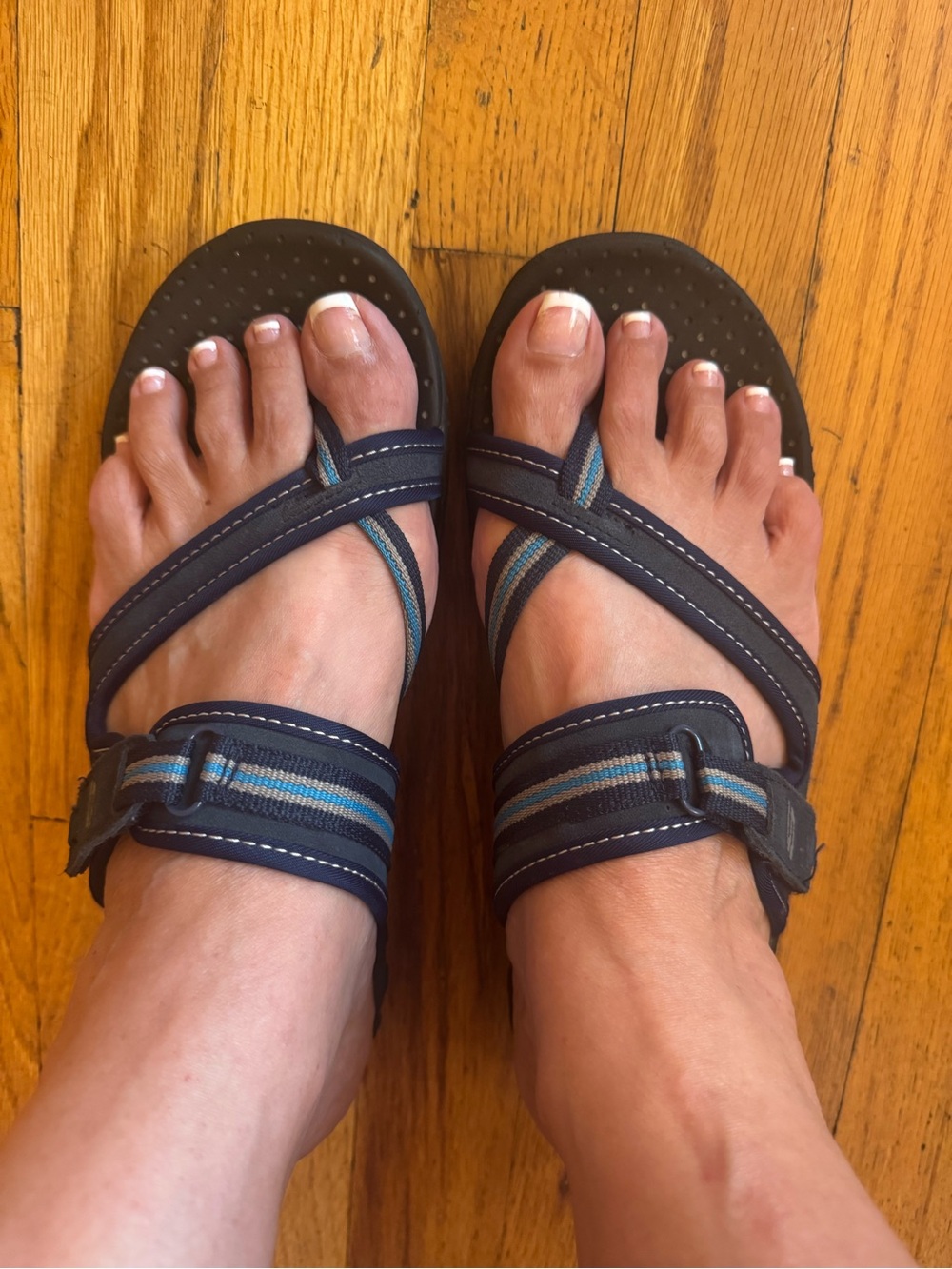 Skechers Navy Sandals with Blue and Teal Stripe Accents